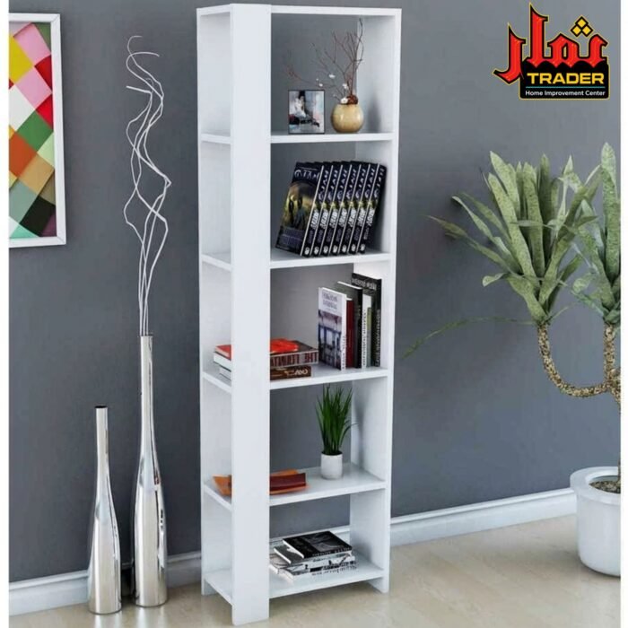 Modern White Bookshelf | Tall Open Book Rack & Decorative Display Shelf