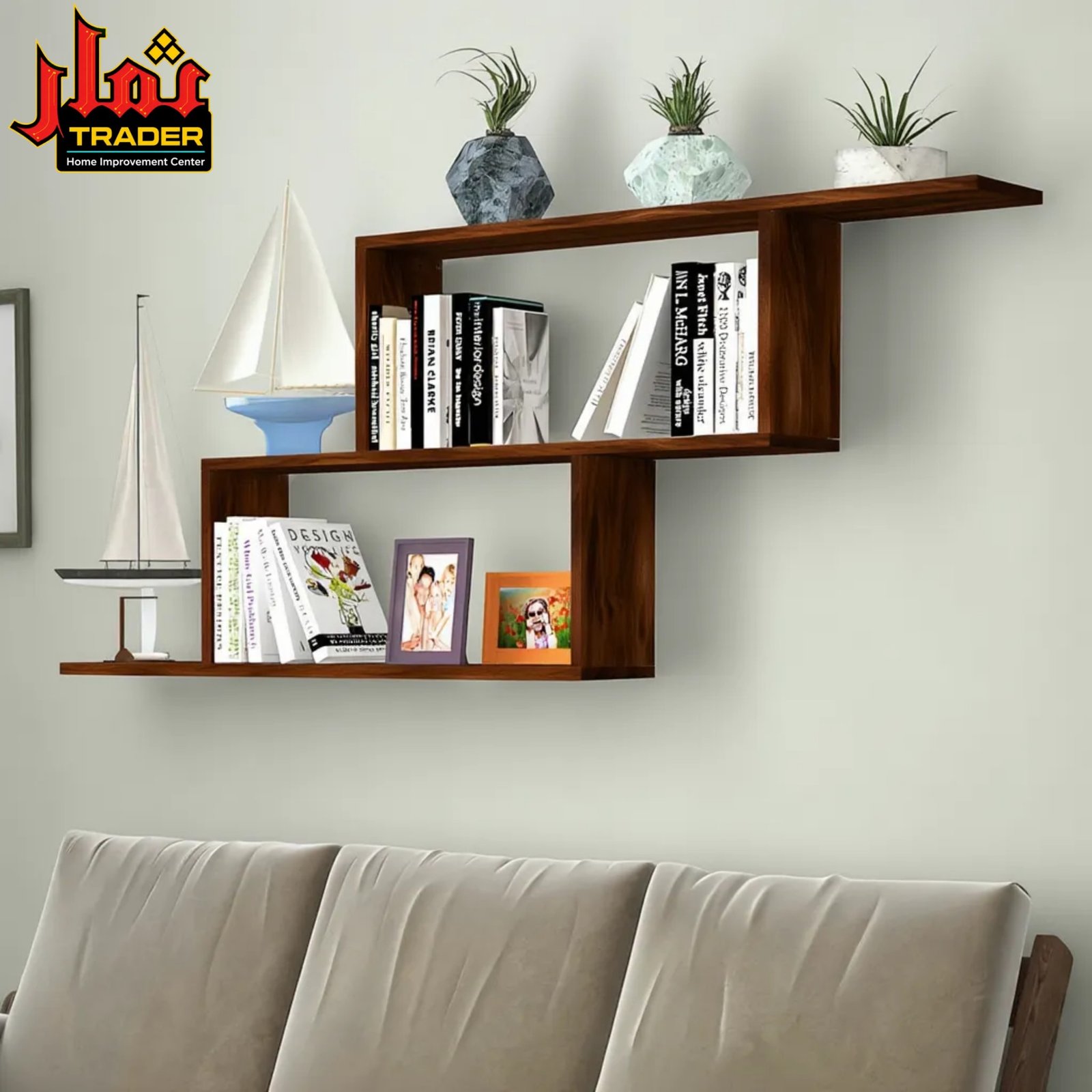 Modern Black Wall Mounted Shelf with Open Storage Compartments | Floating Display Shelf & Decor Rack Pakistan - Image 2