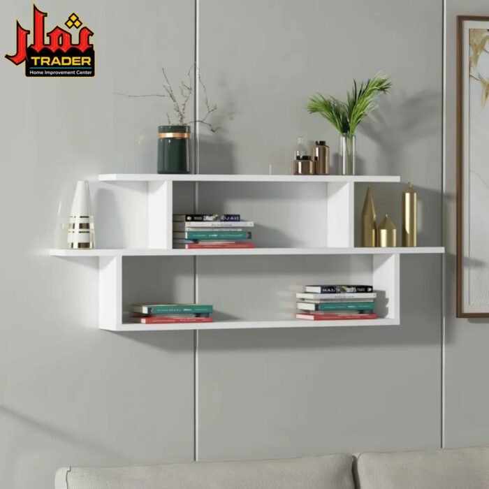 Modern White Wall Mounted Shelf with Open Storage Compartments | Floating Display Shelf & Wall Rack Pakistan