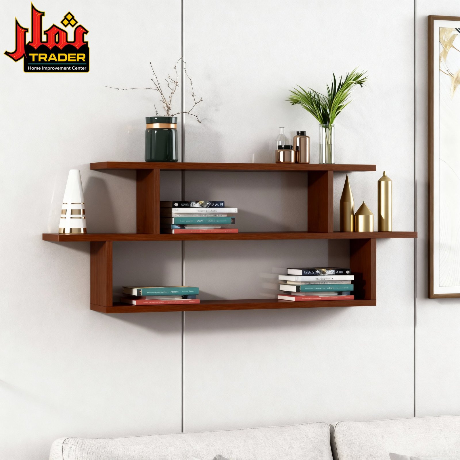 Modern White Wall Mounted Shelf with Open Storage Compartments | Floating Display Shelf & Wall Rack Pakistan - Image 3