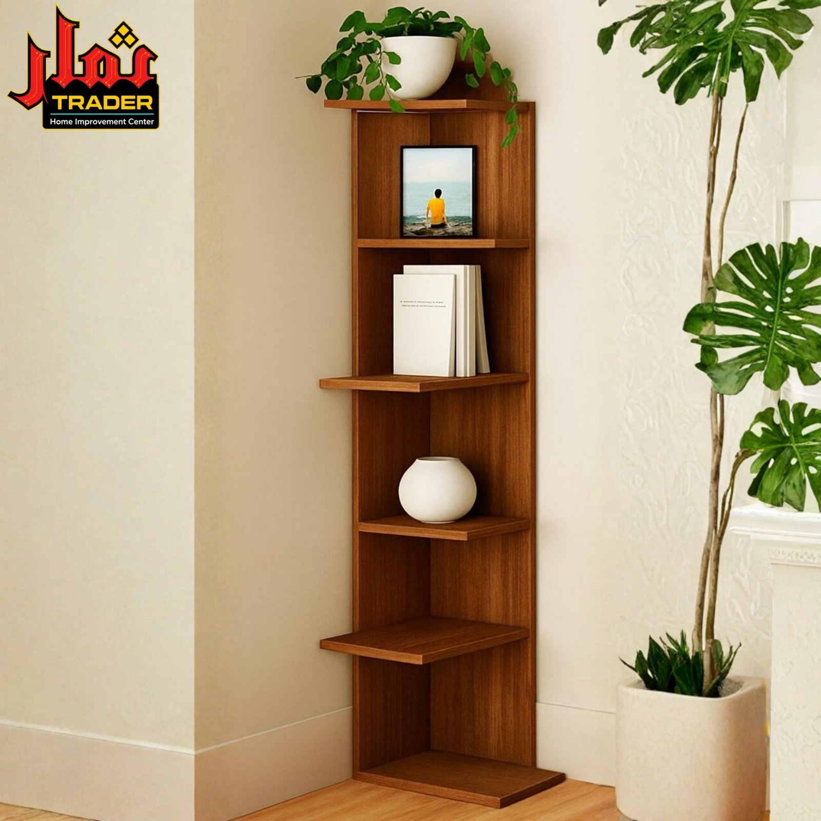Modern Wooden Decor Stand with Multiple Open Shelves | Decorative Display Shelf & Storage Stand Pakistan - Image 4