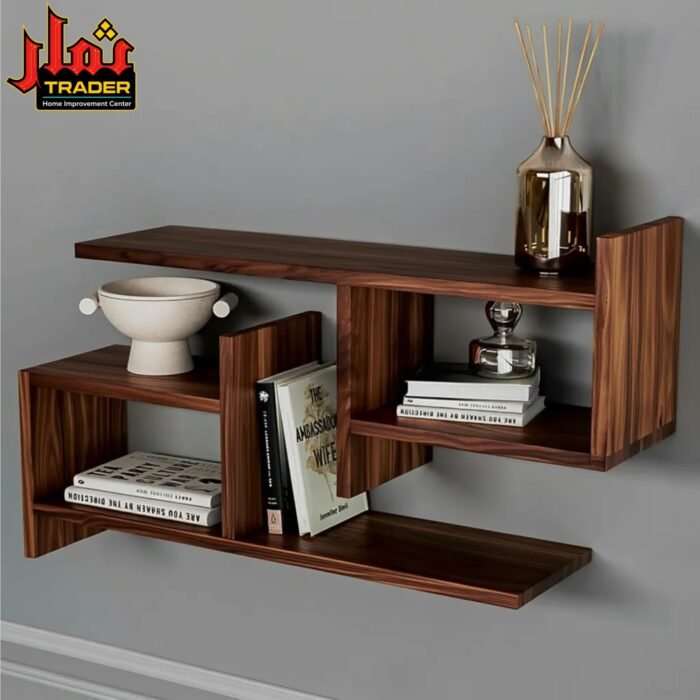 Modern Wooden Wall Shelf with Multiple Open Compartments | Floating Display Shelf & Wall Rack Pakistan