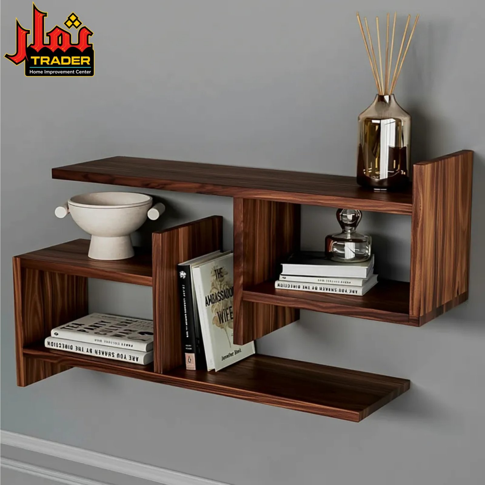 Modern Wooden Wall Shelf with Multiple Open Compartments | Floating Display Shelf & Wall Rack Pakistan