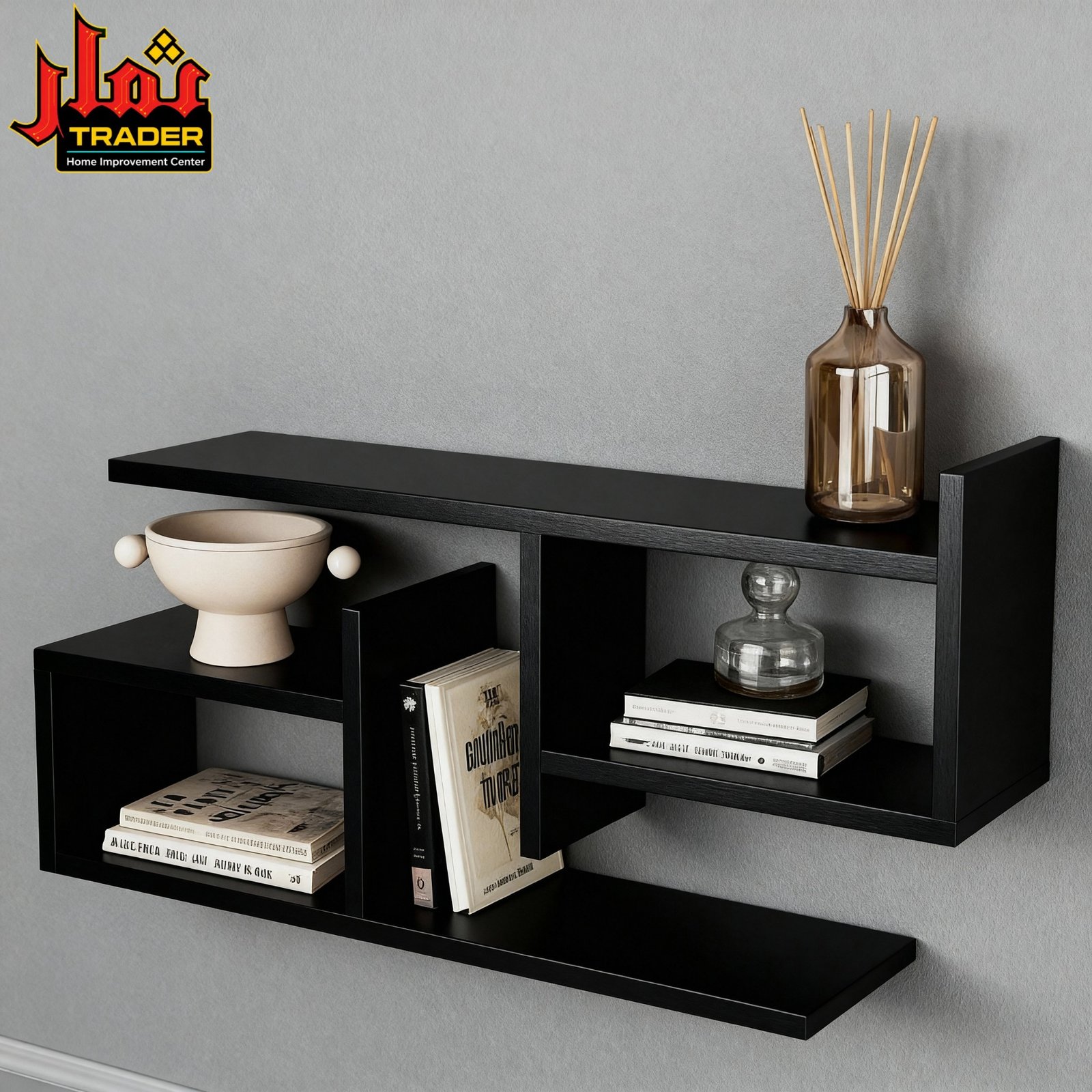 Modern Wooden Wall Shelf with Multiple Open Compartments | Floating Display Shelf & Wall Rack Pakistan - Image 3