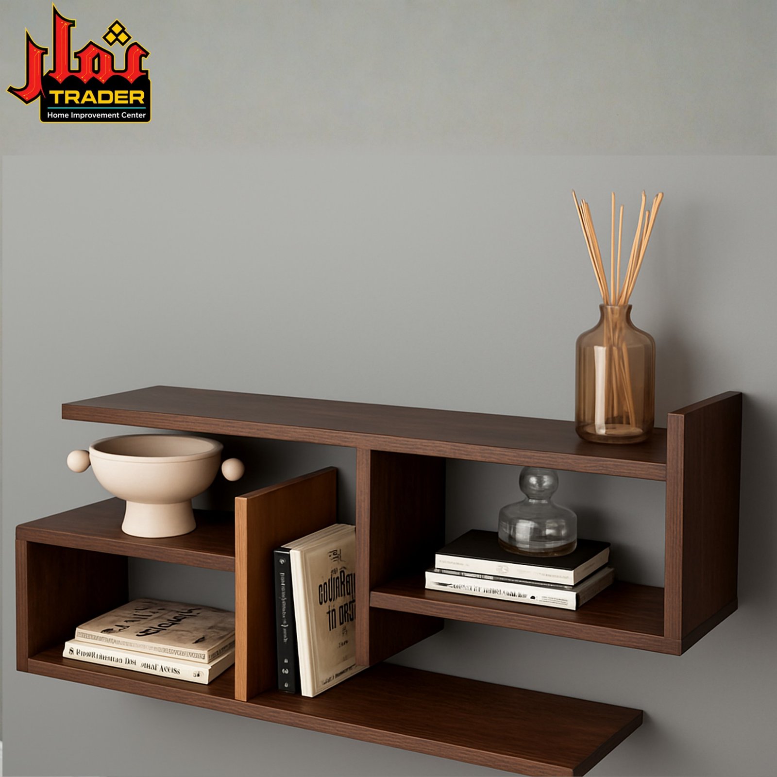 Modern Wooden Wall Shelf with Multiple Open Compartments | Floating Display Shelf & Wall Rack Pakistan - Image 5