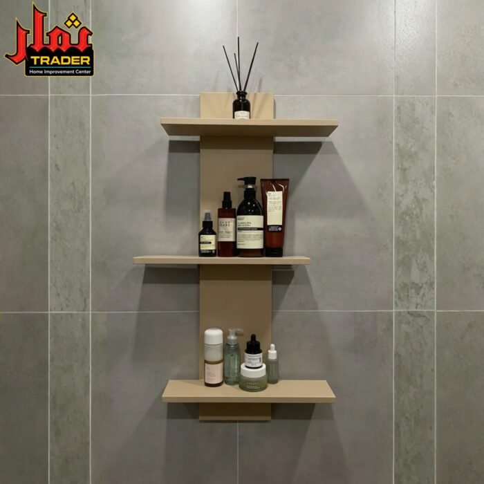 Modern Brown Wooden Wall Shelves with 3-Tier Storage | Floating Wall Rack for Bathroom & Home