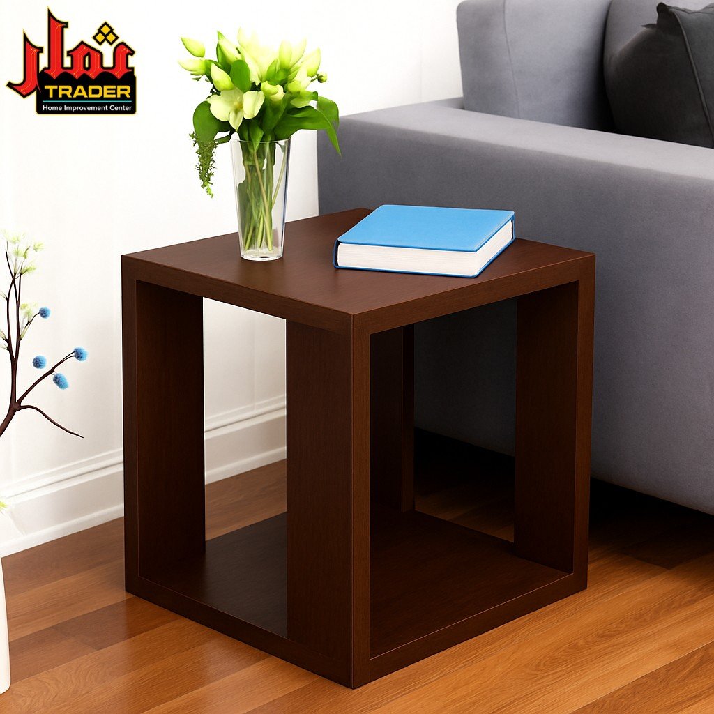 Dark Brown Wooden Side Table | Modern Square End Table with Open Shelf - Image 4