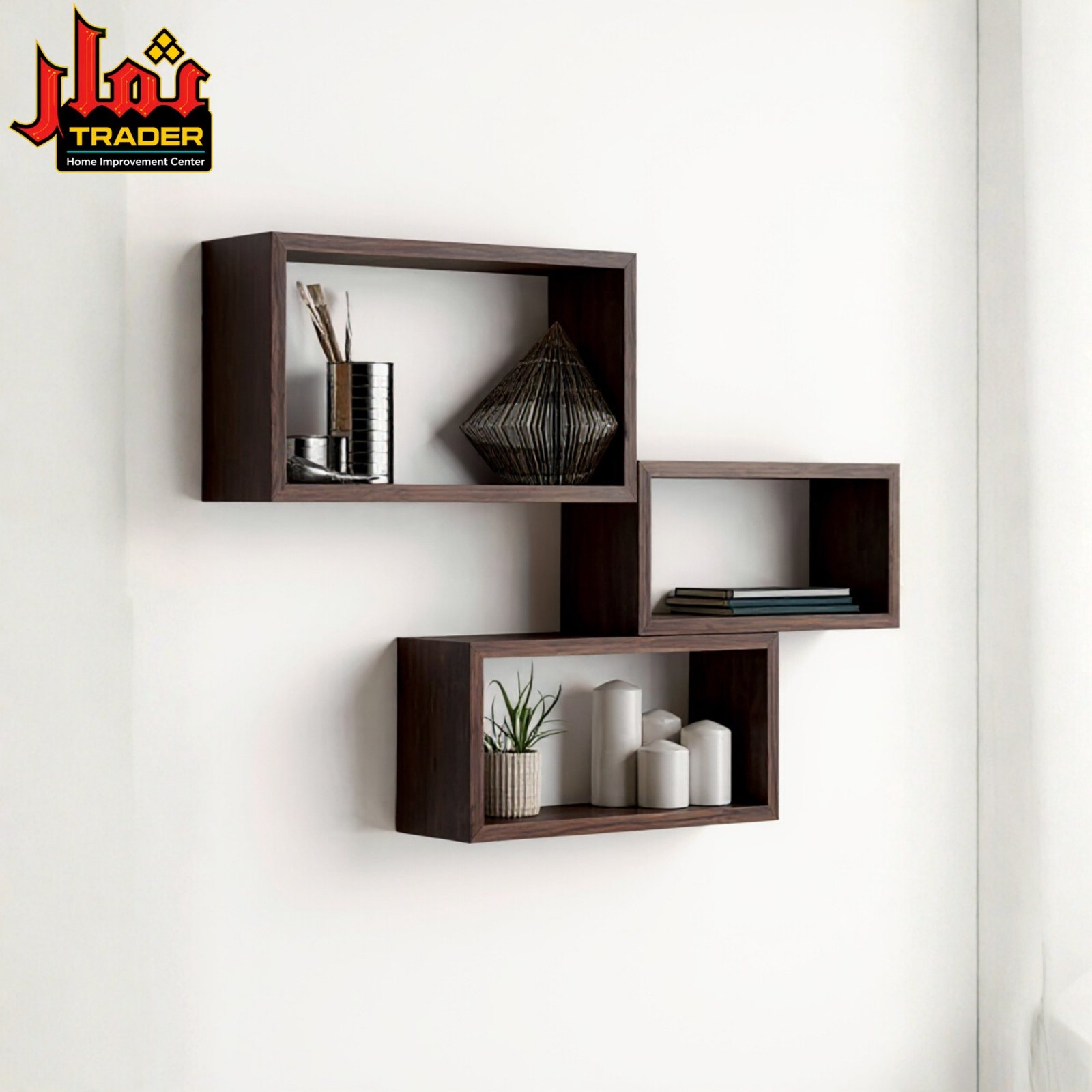 Modern Brown Wooden Box Wall Shelves Set | Decorative Floating Wall Rack for Home & Office - Image 6