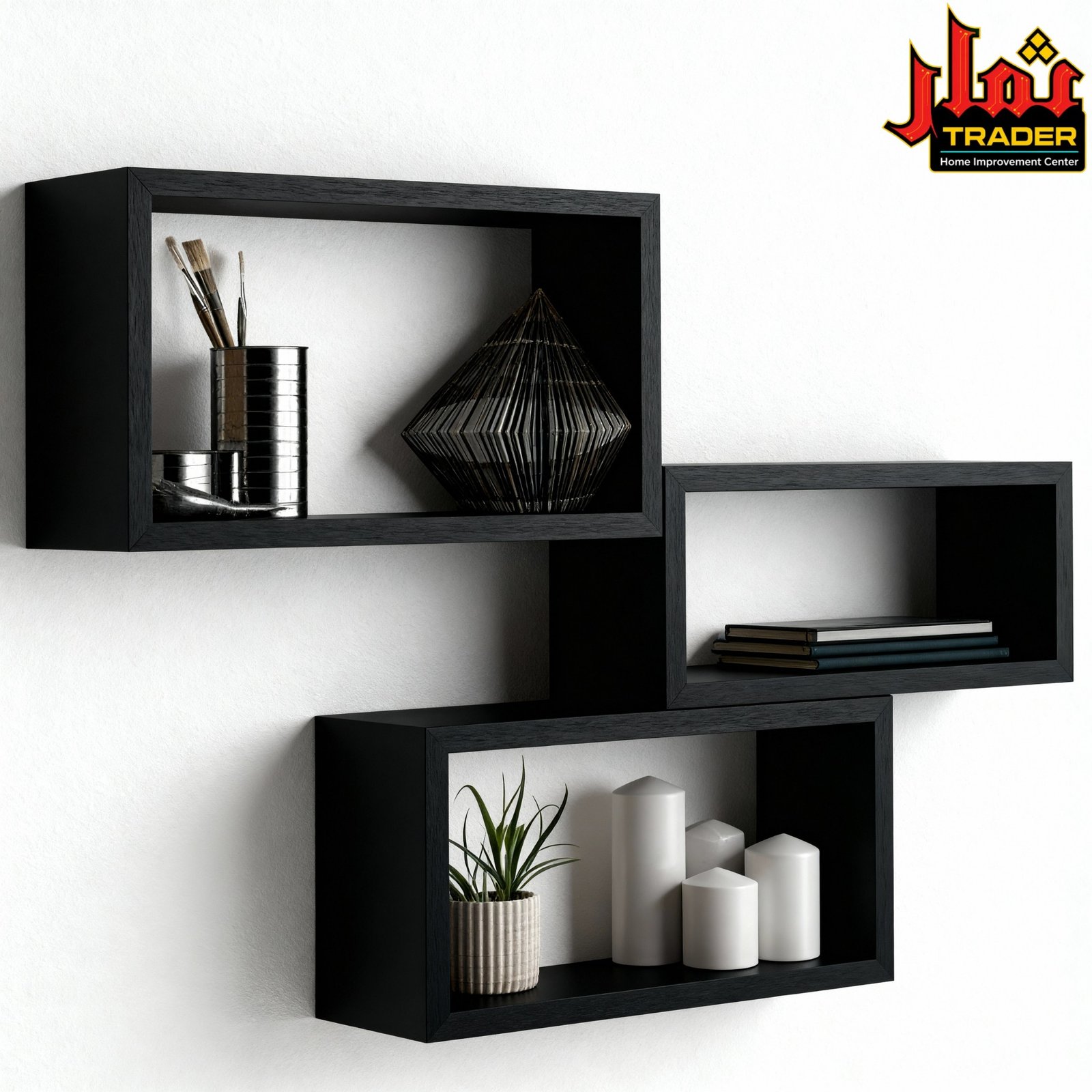 Modern Brown Wooden Box Wall Shelves Set | Decorative Floating Wall Rack for Home & Office - Image 5