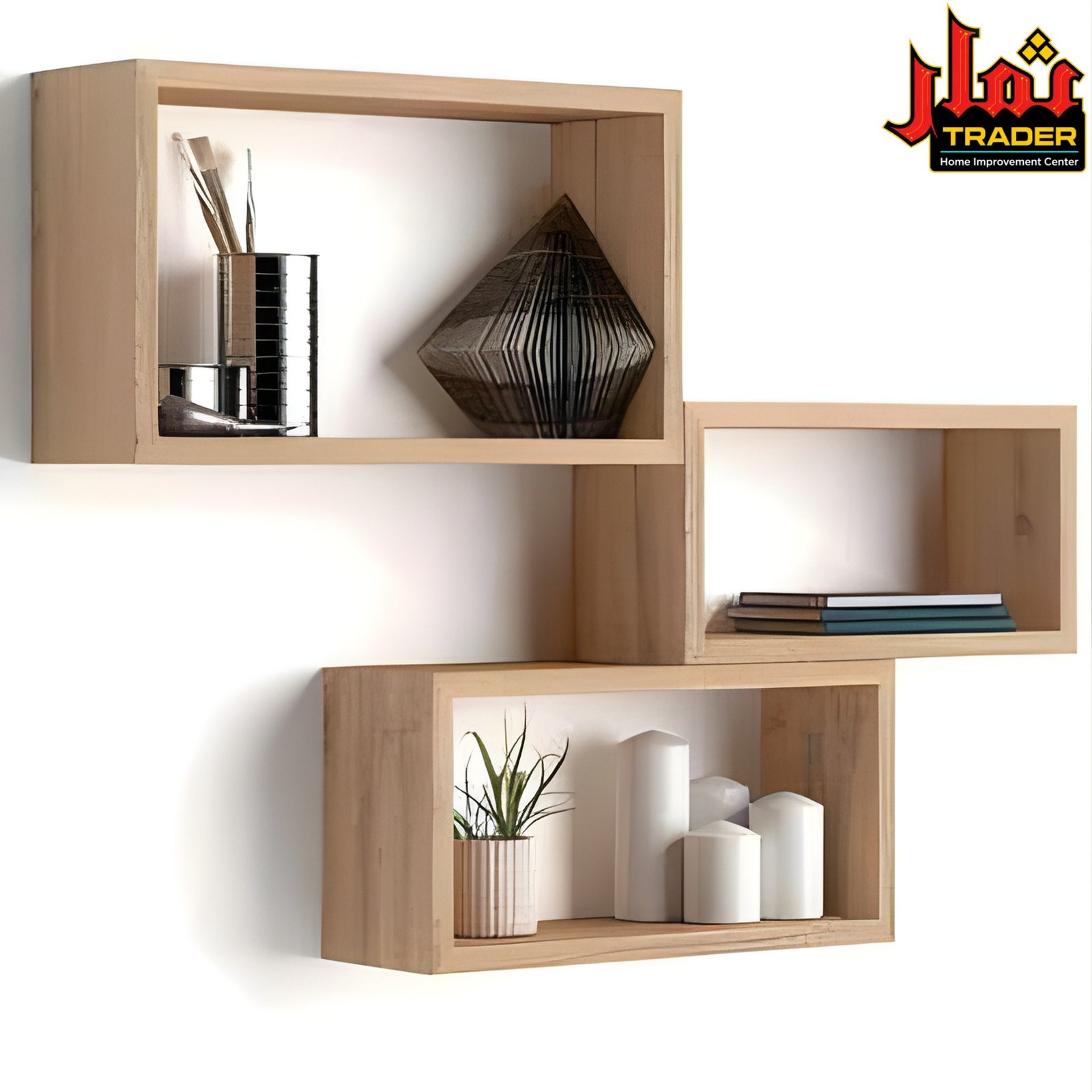 Modern Brown Wooden Box Wall Shelves Set | Decorative Floating Wall Rack for Home & Office - Image 3