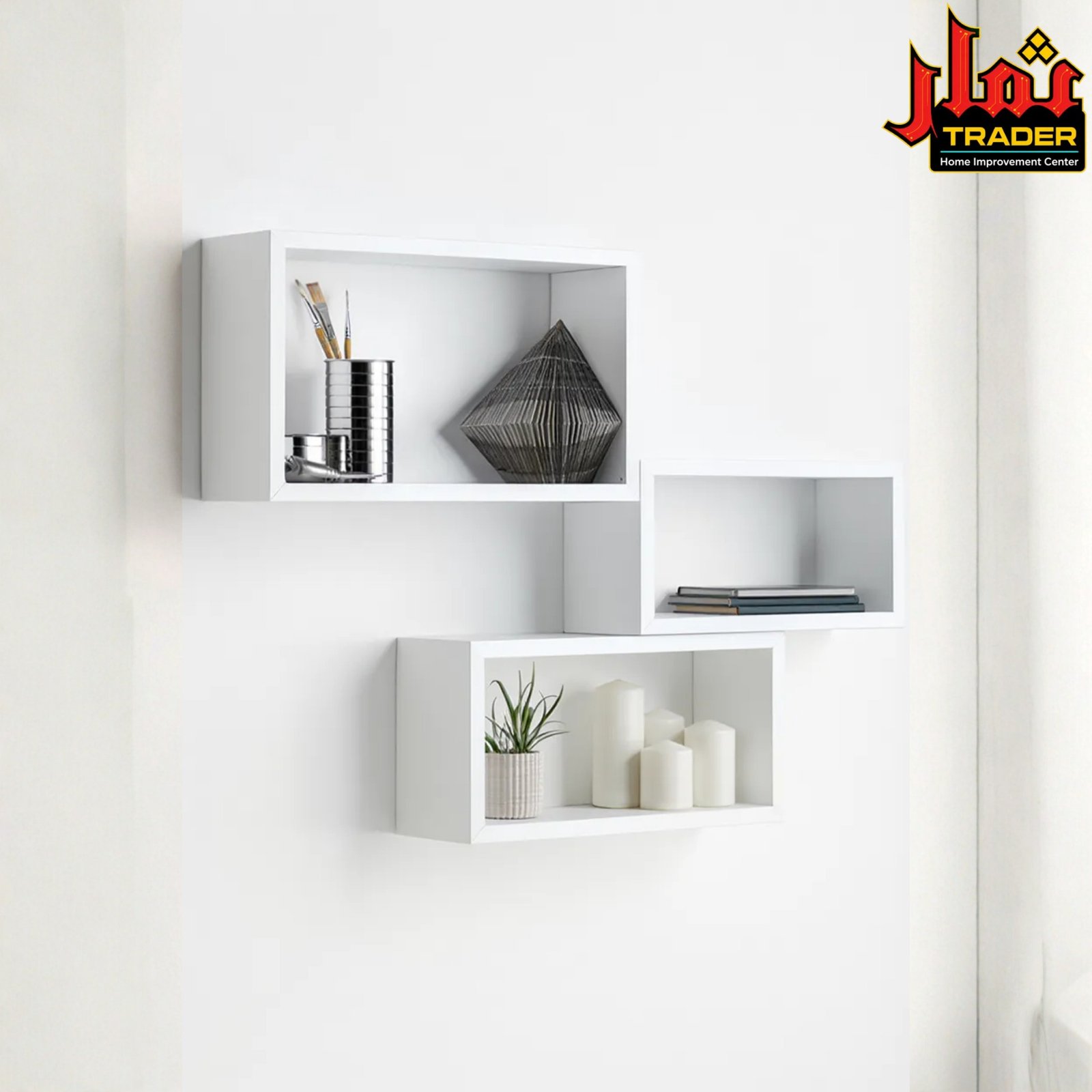 Modern Brown Wooden Box Wall Shelves Set | Decorative Floating Wall Rack for Home & Office - Image 2
