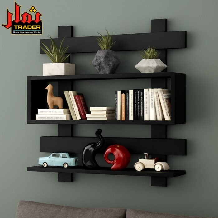 Modern Brown Wooden Wall Shelves with 2-Tier Storage | Decorative Wall Rack for Home & Living Room