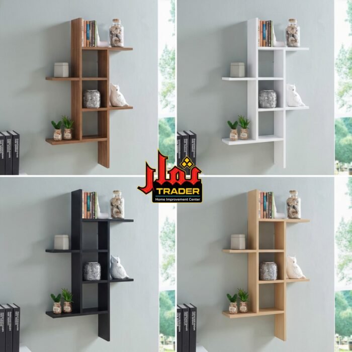 Modern Brown Wooden Wall Shelves with Multi-Tier Storage | Decorative Wall Rack for Home