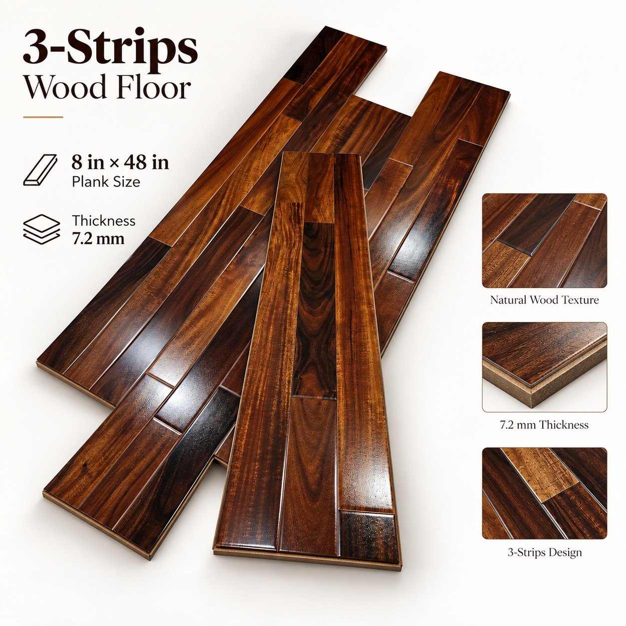 Premium 3-Strip Wood Flooring – Rich Brown Finish - Image 3