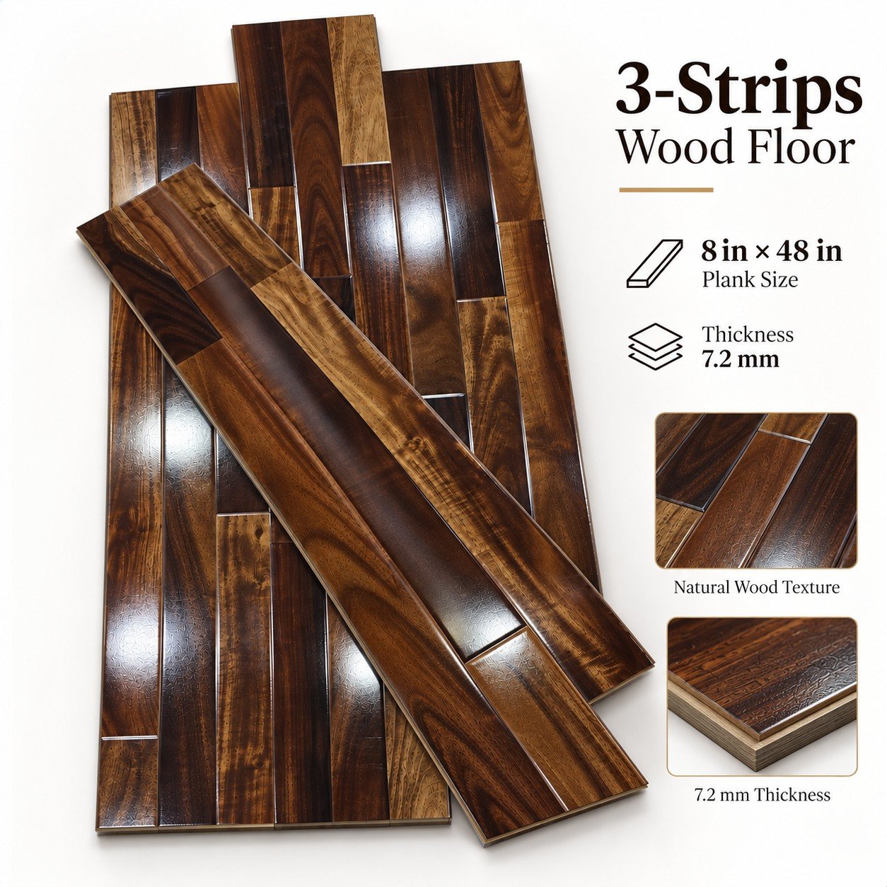 Premium 3-Strip Wood Flooring – Rich Brown Natural Finish - Image 3