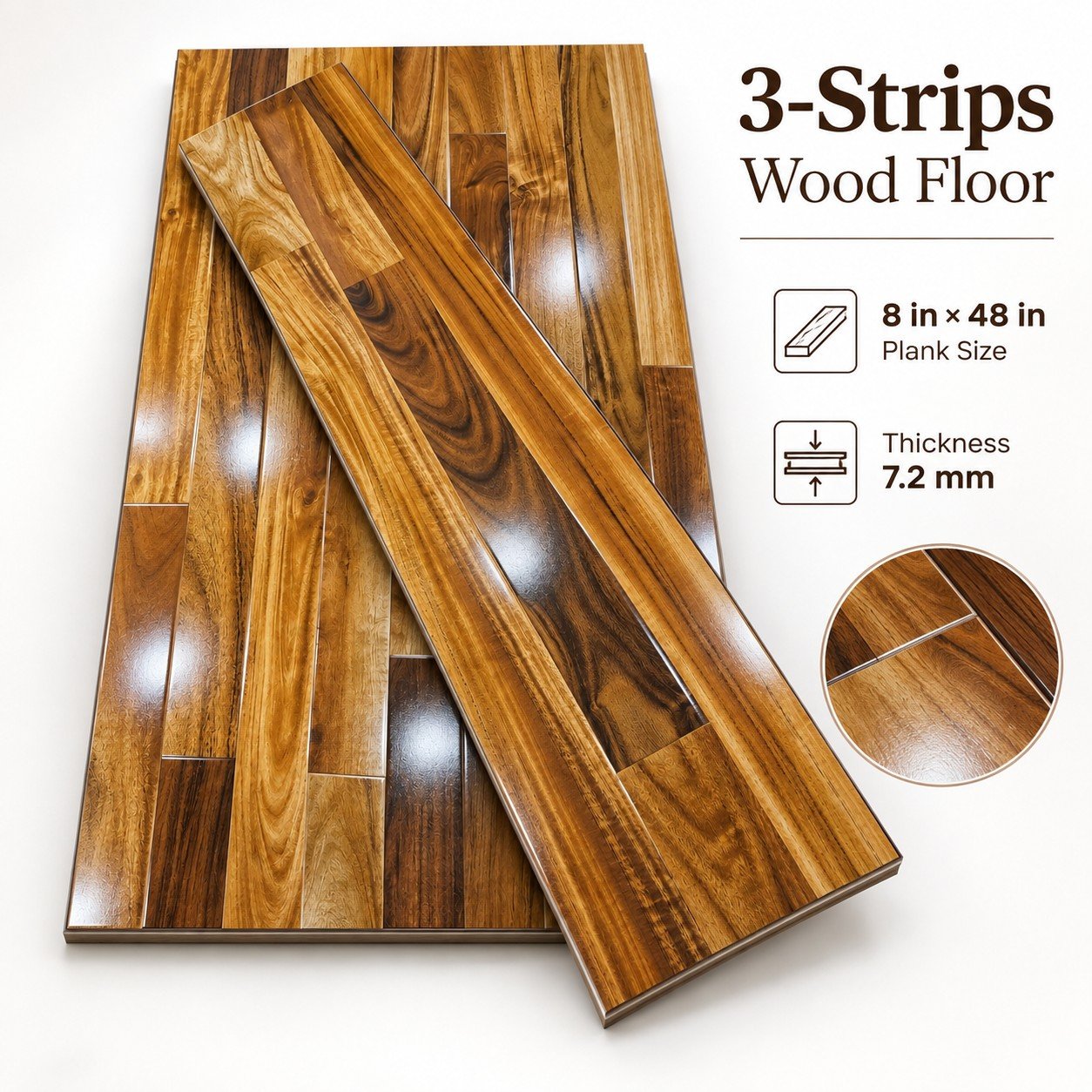 Premium 3-Strip Wood Flooring – Golden Brown Finish - Image 3