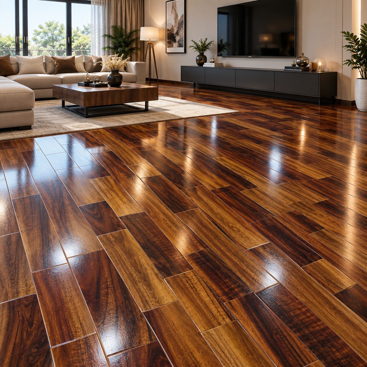Premium 3-Strip Wood Flooring – Rich Walnut Brown - Image 2