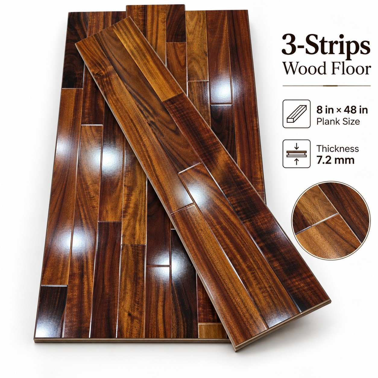 Premium 3-Strip Wood Flooring – Rich Walnut Brown - Image 3