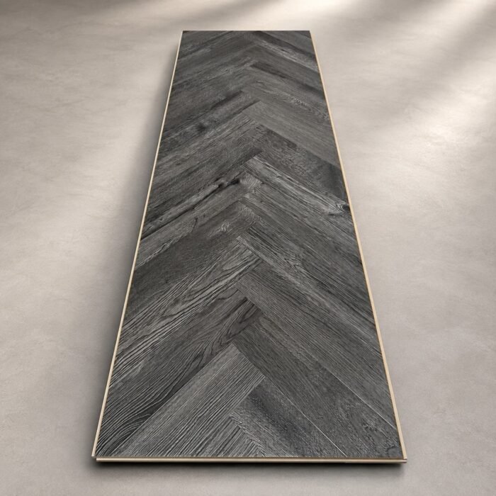 Premium Grey Herringbone Wooden Flooring – Modern Textured Wood Finish