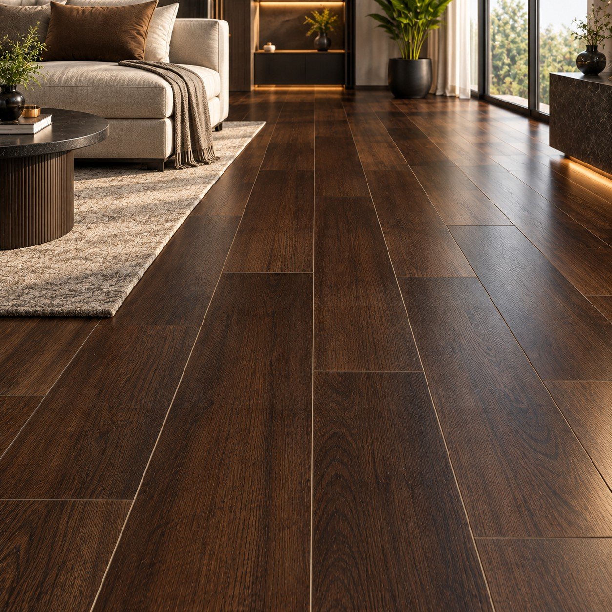 Premium Dark Brown Wooden Flooring – Natural Wood Grain Finish | Wooden Flooring Pakistan - Image 2
