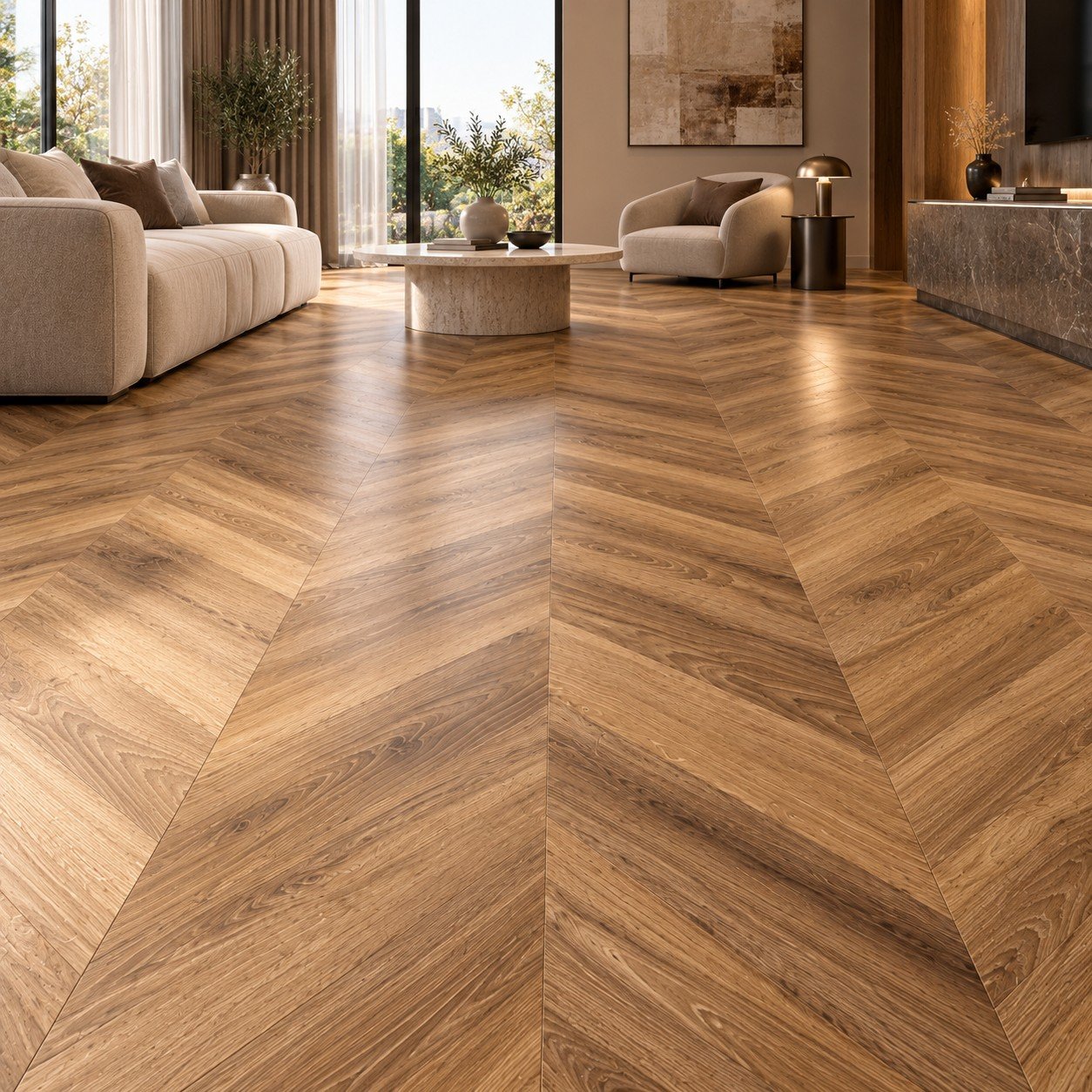 Premium Natural Wood Herringbone Flooring – Chevron Wood Finish | Wooden Flooring Pakistan - Image 2