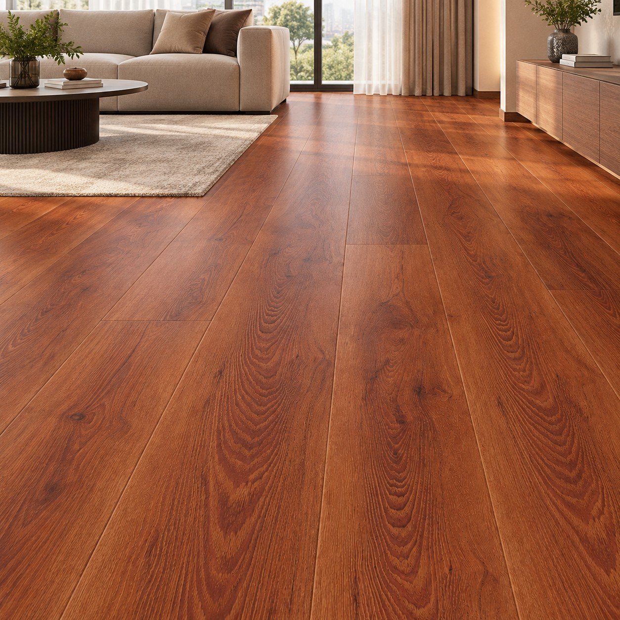 Premium Reddish Brown Wooden Flooring – Natural Wood Grain | Wooden Flooring Pakistan - Image 2