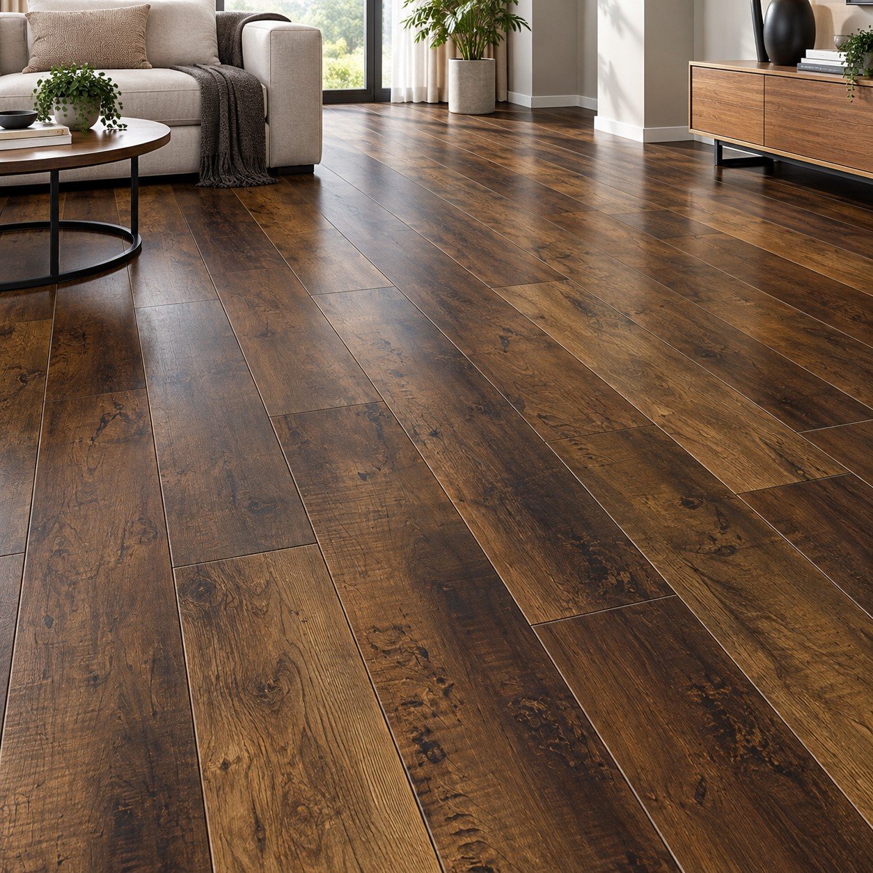 Premium Rustic Dark Brown Wooden Flooring – Natural Wood Grain | Wooden Flooring Pakistan - Image 2