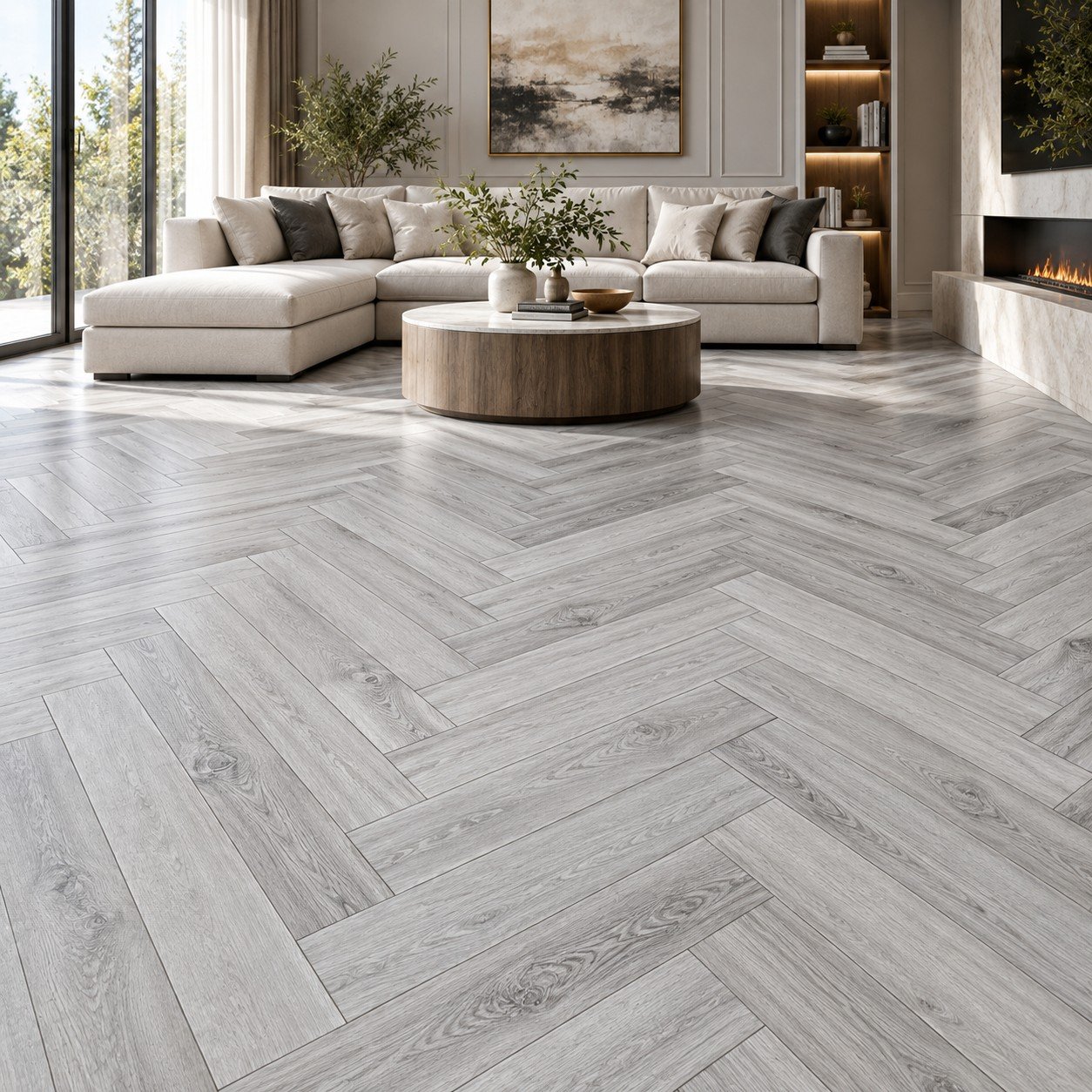 Premium White Oak Wooden Flooring – Herringbone Wood Grain Design | Wooden Flooring Pakistan - Image 2