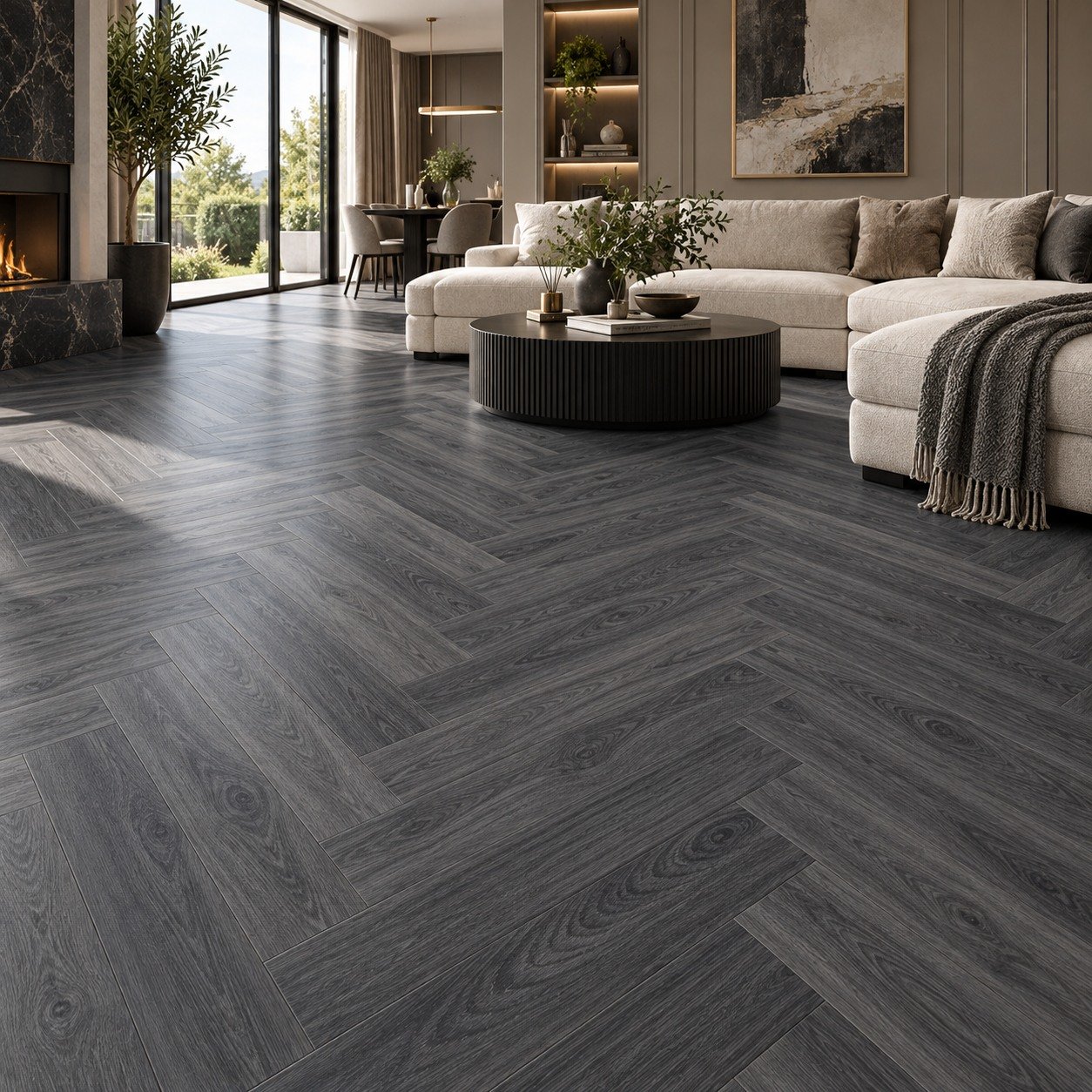 Charcoal Grey Herringbone Wood Flooring Lahore | SAMMAR - Image 2