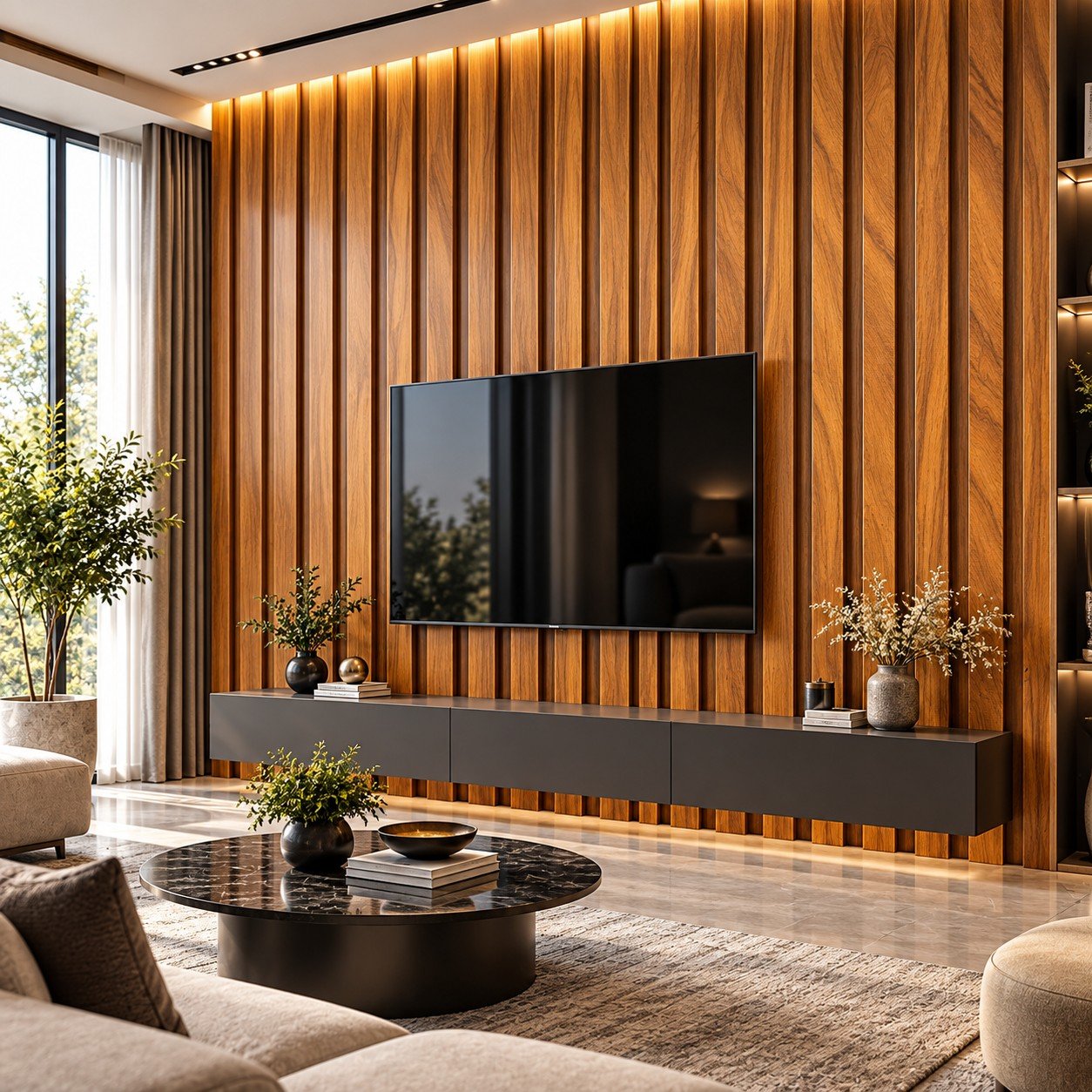 Wooden Fluted Wall Panel Lahore | Golden Oak | SAMMAR - Image 2