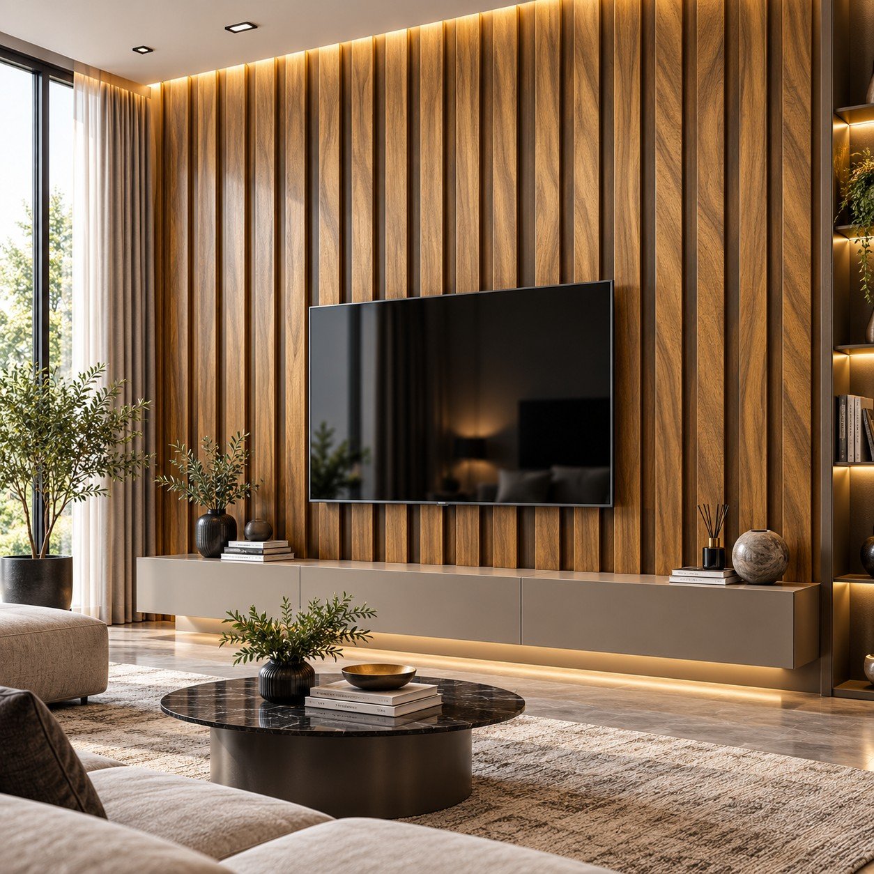 Wooden Fluted Wall Panel Lahore | Walnut Brown | SAMMAR - Image 2
