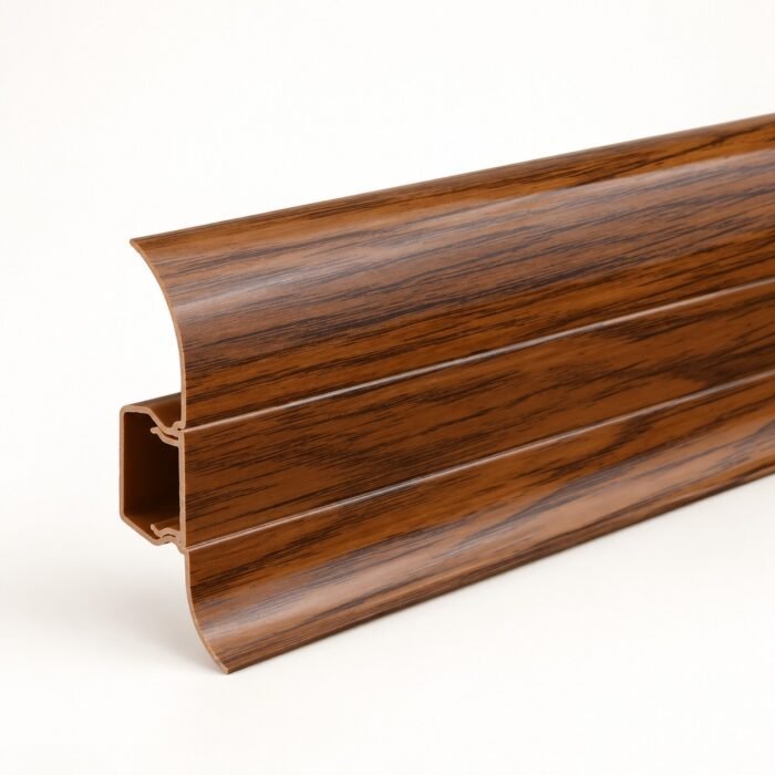 Wood Finish PVC Wall Skirting – Premium Brown Wood Grain Floor Skirting Profile