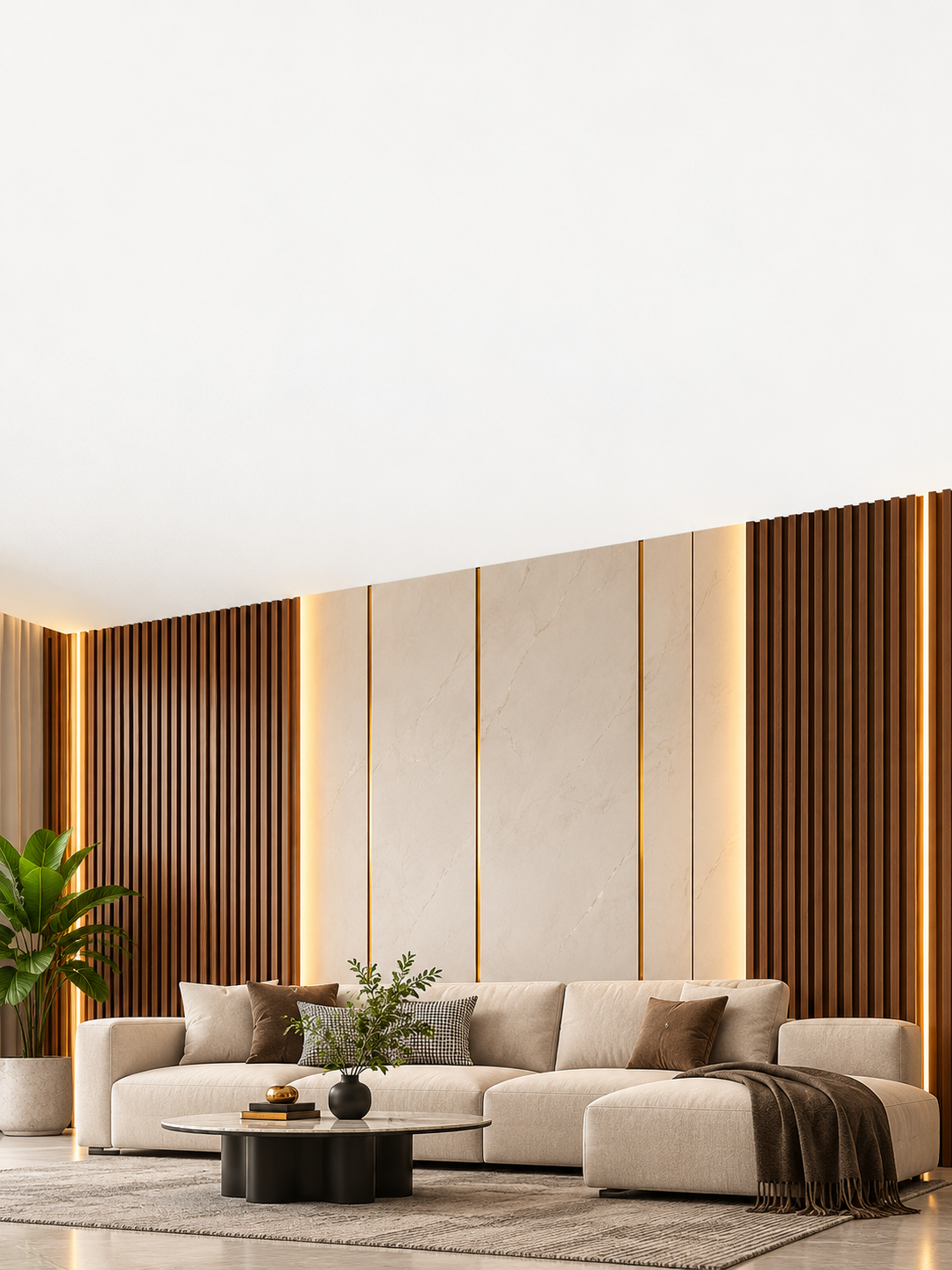Luxury Slatted Wall Living Room