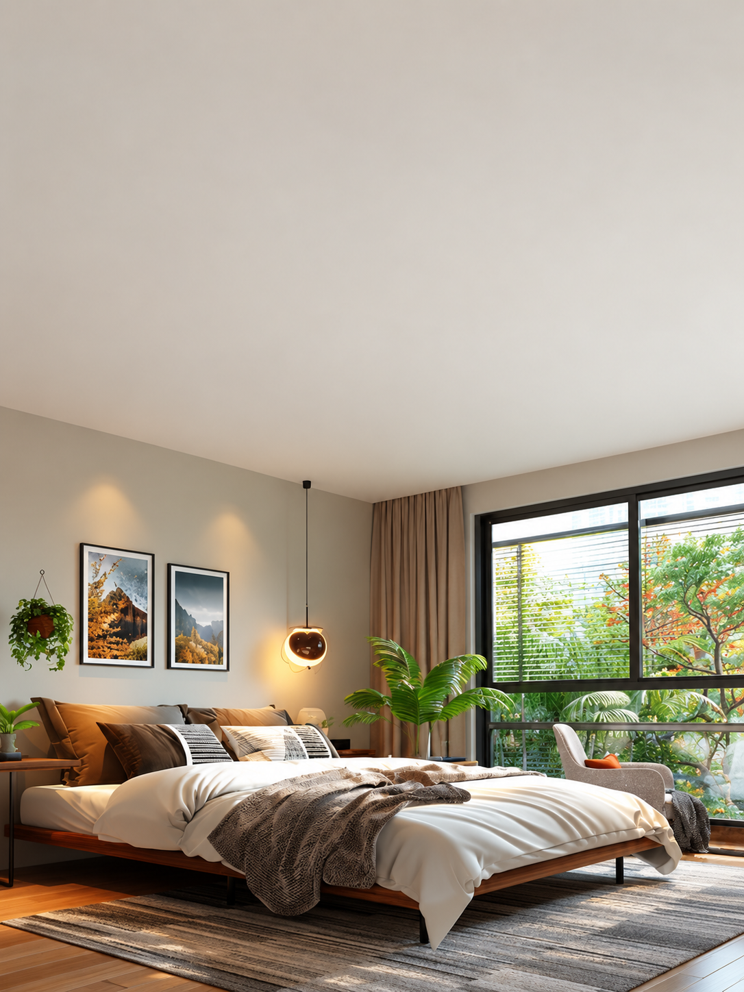Serene Minimalist Bedroom with Garden Views